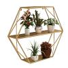 WYFZT Floating Shelves Wood Wall Mounted Shelf, Modern Rustic Wall Rack, Metal Wall Holder for Bedroom, Bathroom, Living Room, Kitchen, Home Office, Laundry Room, Gold view 1