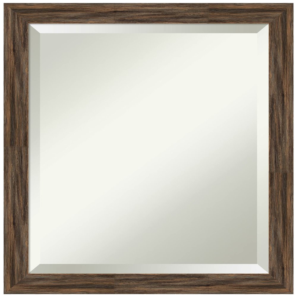 Amanti Art Brown Bathroom Mirror for Over Sink, 23x19 Regis Barnwood Mocha Narrow Rectangle Vanity Mirror, Small Rustic Wood Frame, Hangs Horizonally and Vertically, Bathroom Wall Decor, Beveled Edge