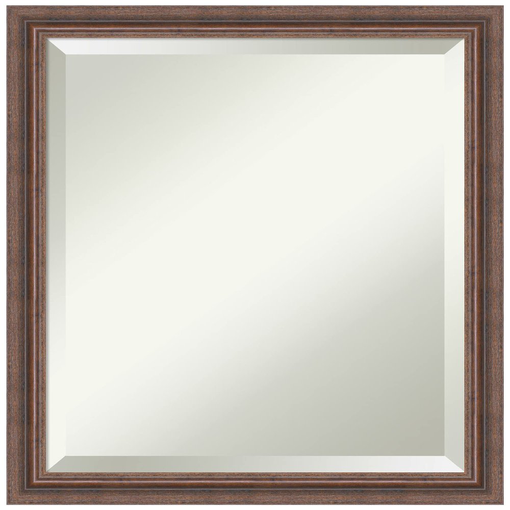 Amanti Art Brown Bathroom Mirror for Over Sink, 23x19 Distressed Rustic Brown Rectangle Vanity Mirror, Small Rustic Wood Frame, Hangs Horizonally and Vertically, Bathroom Wall Decor, Beveled Edge