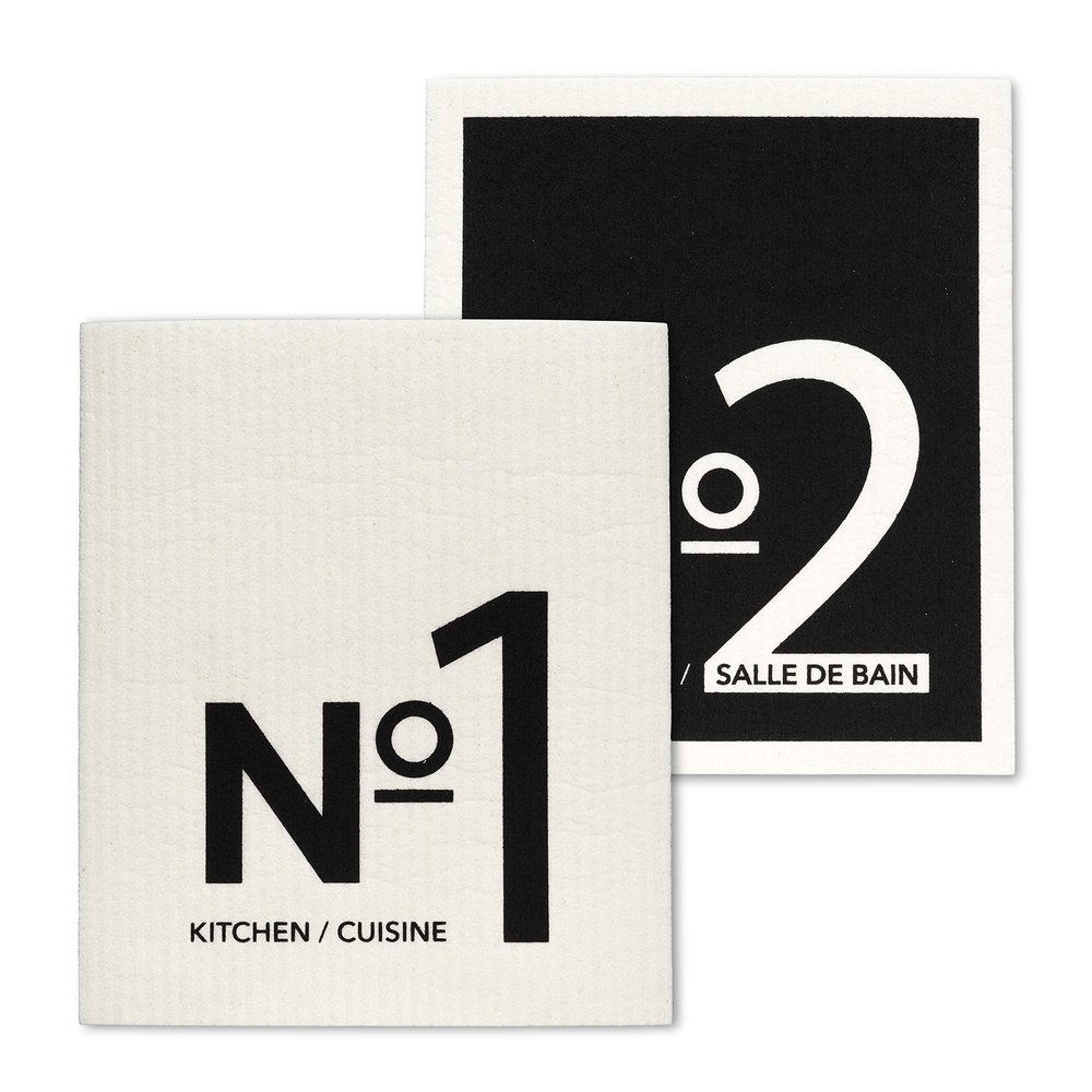 Abbott Collection 84-ASD-AB-78 Kitchen & Bathroom Dishcloths. Set of 2, Black/Ivory