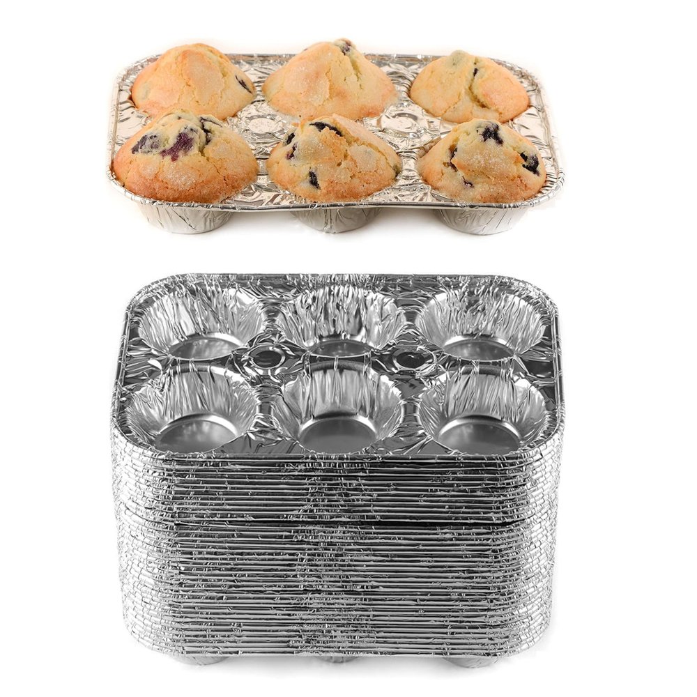 EcoQuality [150 PACK] Aluminum 6-Cup Muffin Pan - Disposable Aluminum Cupcake Pans - Strong, Durable, Reusable, Recyclable - Muffin Tin Great for Baking Cupcakes, Muffins, Small Pies