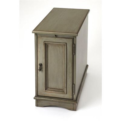 Beaumont Lane Chairside Chest, 12" W x 24" D x 24" H, Poplar Hardwood and Cherry Veneer, Silver Satin Finish, Adjustable Shelf, Traditional End Table for Living Room or Small Spaces