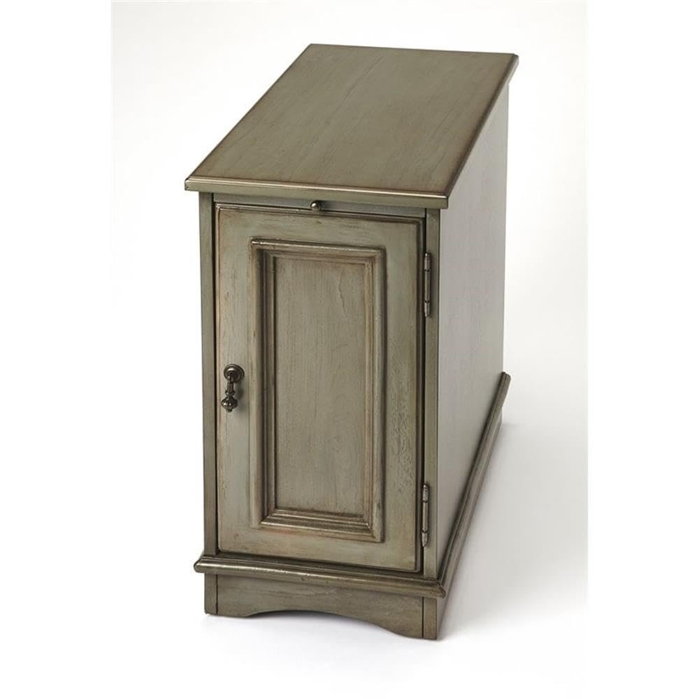 Beaumont Lane Chairside Chest, 12" W x 24" D x 24" H, Poplar Hardwood and Cherry Veneer, Silver Satin Finish, Adjustable Shelf, Traditional End Table for Living Room or Small Spaces