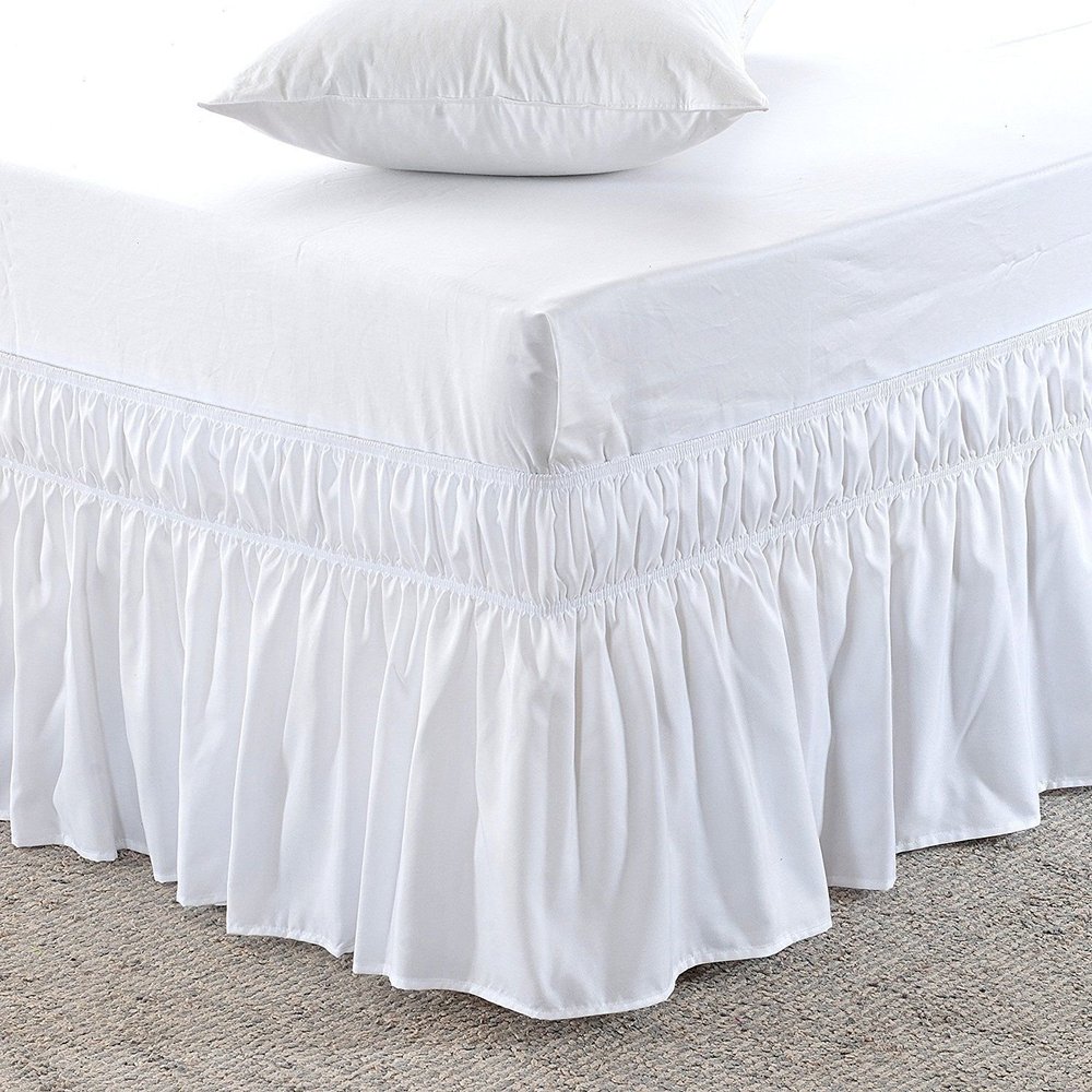 Amuze Bedding Easy Fit Elastic Wrap Around Ruffled BedSkirt Recron 900 Thread Count(White, Twin, Drop Length 15 Inches)