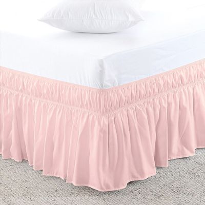 Amuze Bedding Easy Fit Elastic Wrap Around Ruffled BedSkirt Recron 900 Thread Count(Pink, Full XXL, Drop Length 15 Inches)