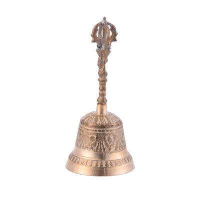EXCEART Brass Bell 5.90 Inch Retro Hand Bell Archaize Metal Call for Home Office School Pet Training Wake-up Signals Feng Shui Decoration