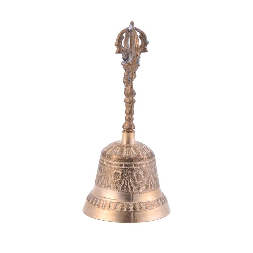 EXCEART Brass Bell 5.90 Inch Retro Hand Bell Archaize Metal Call for Home Office School Pet Training Wake-up Signals Feng Shui Decoration