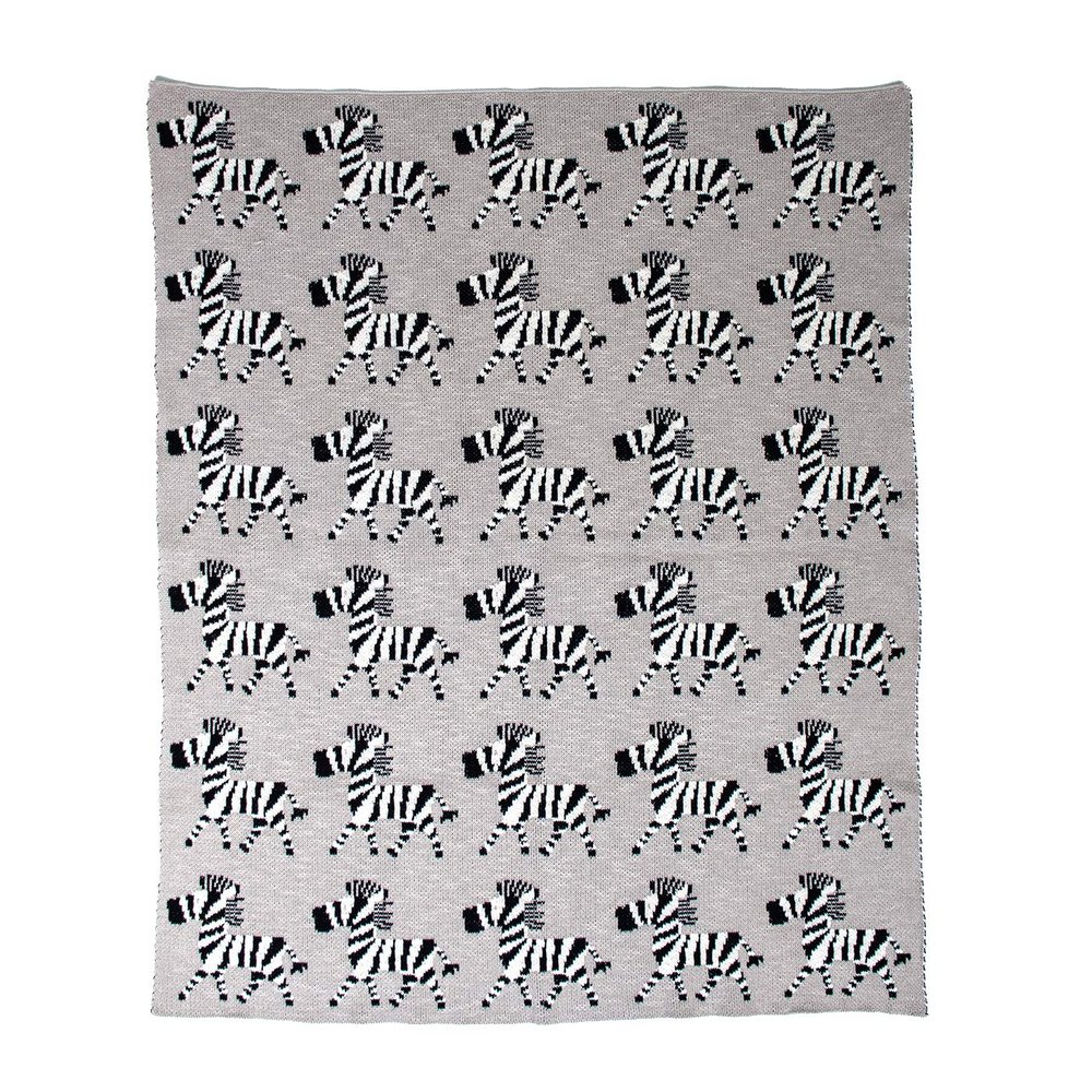 Parkland Collection Zara 32x40 Gray Zebra Pattern Knitted Baby Blanket, 100% Cotton Soft Nursery Blanket for Infant Crib Stroller and Toddler