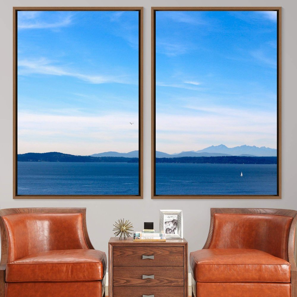 SIGNWIN 2 Piece Framed Canvas Wall Art Coastal Beach Canvas Prints Home Artwork Decoration for Living Room,Bedroom - 24"x36"x2 Panels