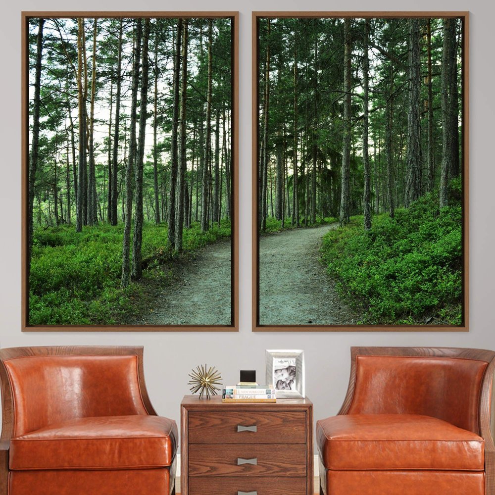 SIGNWIN 2 Piece Framed Canvas Wall Art Rustic Woods Canvas Prints Home Artwork Decoration for Living Room,Bedroom - 24"x36"x2 Panels