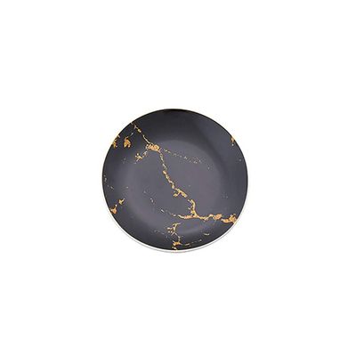 European Style Marble Ceramic Plates, Dinner Set Gold Inlay Porcelain Dessert Plate Steak Salad Snack Cake Plates Tableware,Black,6inch