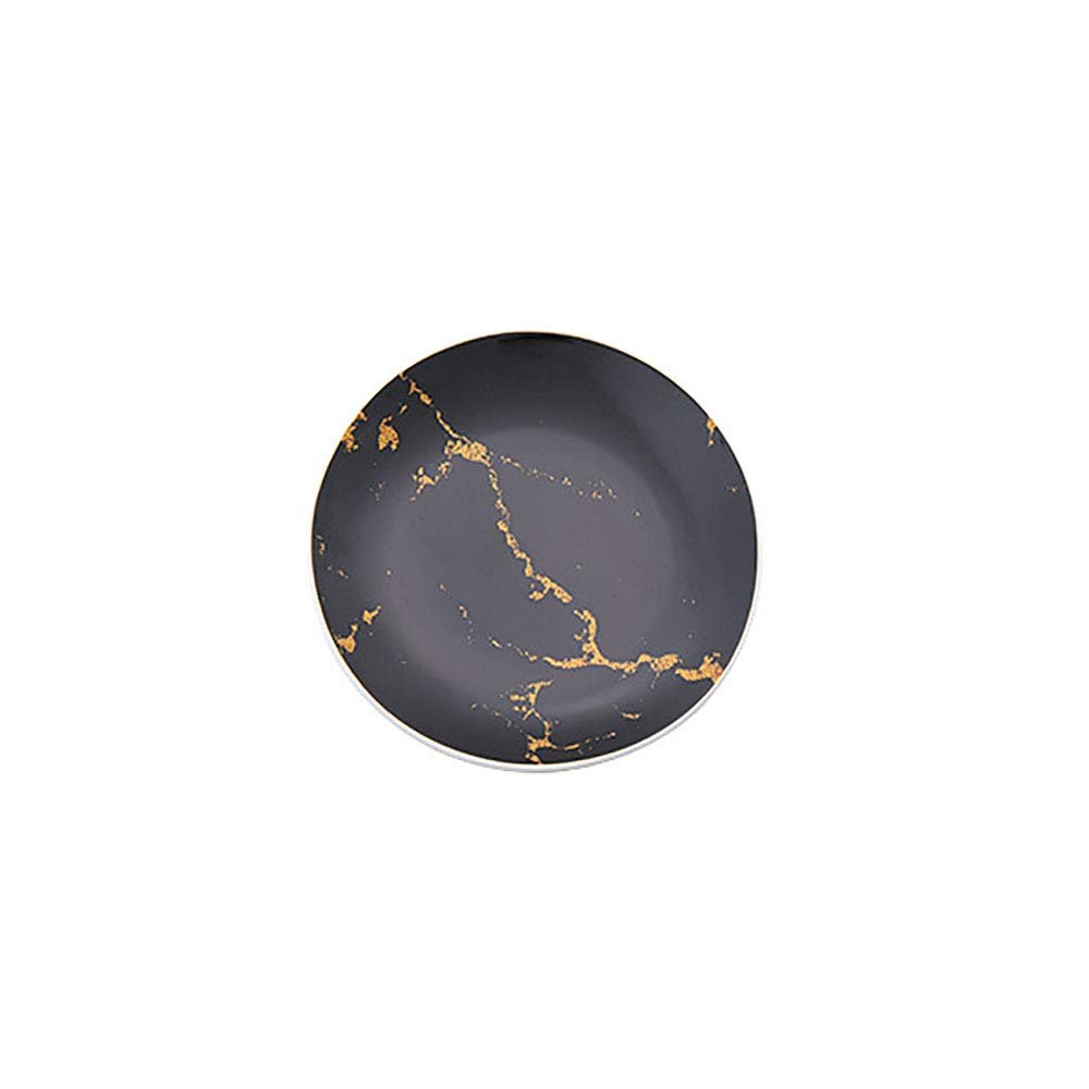 European Style Marble Ceramic Plates, Dinner Set Gold Inlay Porcelain Dessert Plate Steak Salad Snack Cake Plates Tableware,Black,6inch