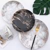 European Style Marble Ceramic Plates, Dinner Set Gold Inlay Porcelain Dessert Plate Steak Salad Snack Cake Plates Tableware,Black,6inch view 2