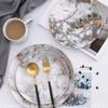 European Style Marble Ceramic Plates, Dinner Set Gold Inlay Porcelain Dessert Plate Steak Salad Snack Cake Plates Tableware,Gray,6inch view 3
