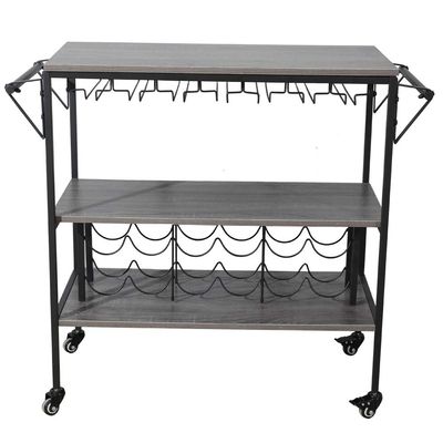 Alivinghome Industrial Bar Cart with Wine Rack and Glass Holder,Mobile Wine Carts with Wheels for The Home,Metal Serving Cart and Kitchen Storage Cart (3 Layer,37.4 inchx15.94 inchx32.68 inch),Black
