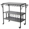 Alivinghome Industrial Bar Cart with Wine Rack and Glass Holder,Mobile Wine Carts with Wheels for The Home,Metal Serving Cart and Kitchen Storage Cart (3 Layer,37.4 inchx15.94 inchx32.68 inch),Black view 2