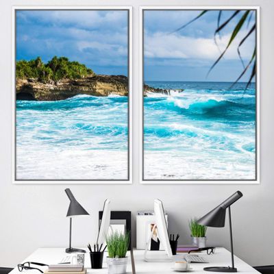 SIGNWIN 2 Piece Framed Canvas Wall Art Coastal Beach Canvas Prints Home Artwork Decoration for Living Room,Bedroom - 24"x36"x2 Panels