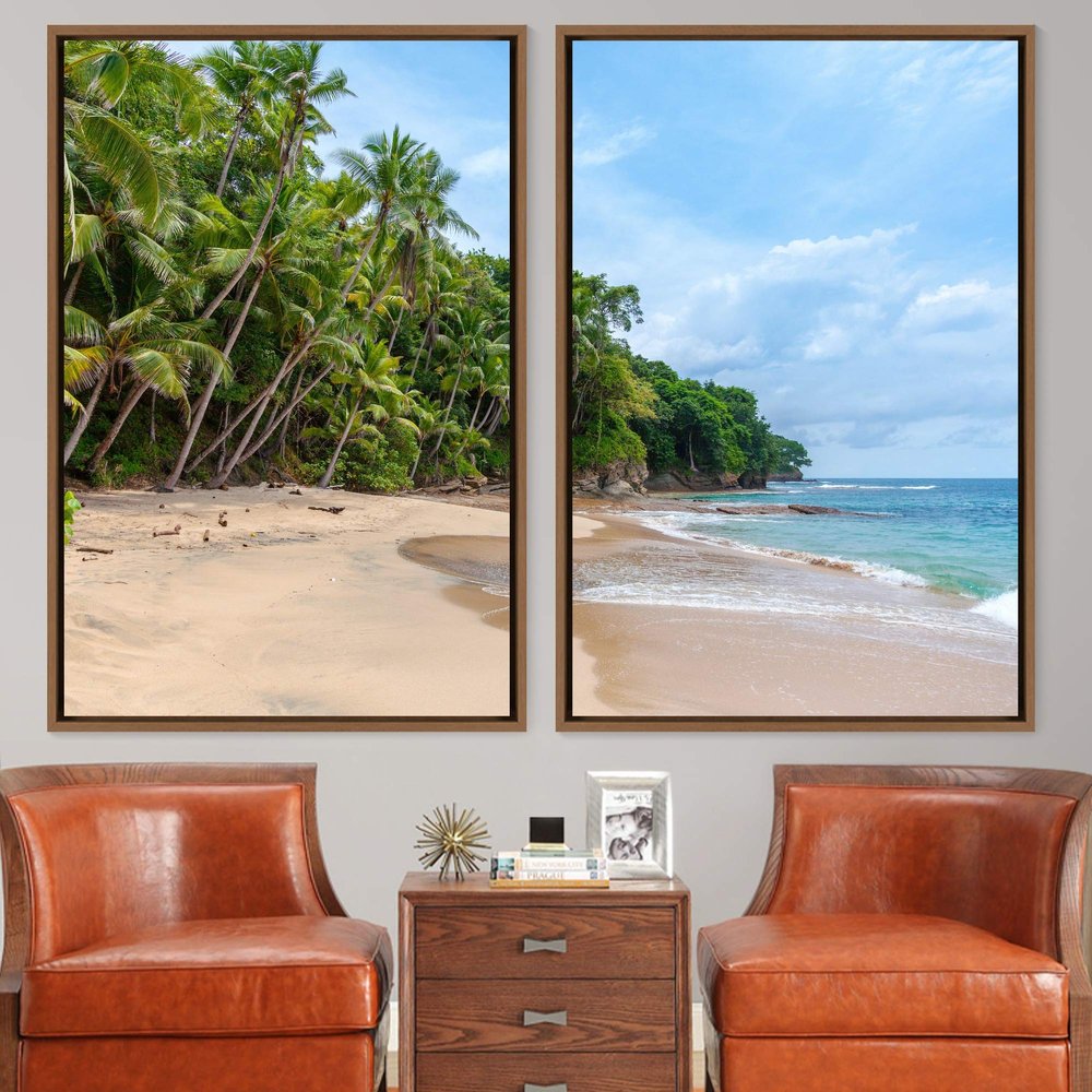 SIGNWIN 2 Piece Framed Canvas Wall Art Coastal Beach Canvas Prints Home Artwork Decoration for Living Room,Bedroom - 24"x36"x2 Panels