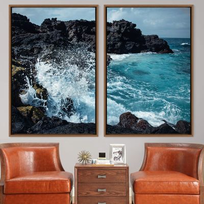 SIGNWIN 2 Piece Framed Canvas Wall Art Coastal Scenery Canvas Prints Home Artwork Decoration for Living Room,Bedroom - 24"x36"x2 Panels