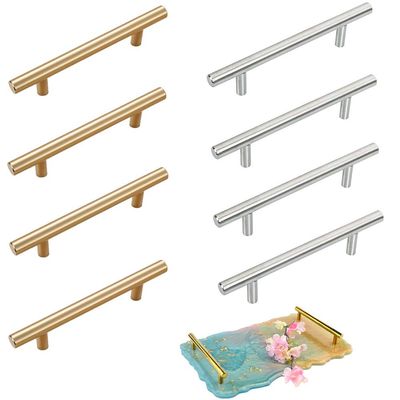 Tkocisa 8 Pieces Silicone Resin Tray Handles, Stainless Steel Resin Tray Molds Handles for Silicone Serving Tray Mold Cabinet Kitchen Drawer(Gold & Silver)