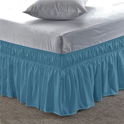Amuze Bedding Easy Fit Elastic Wrap Around Ruffled BedSkirt Recron 900 Thread Count(Medium Blue, Full XXL, Drop Length 15 Inches)