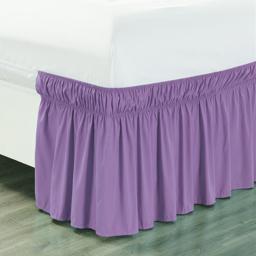 Amuze Bedding Easy Fit Elastic Wrap Around Ruffled BedSkirt Recron 900 Thread Count(Lilac, Queen, Drop Length 15 Inches)