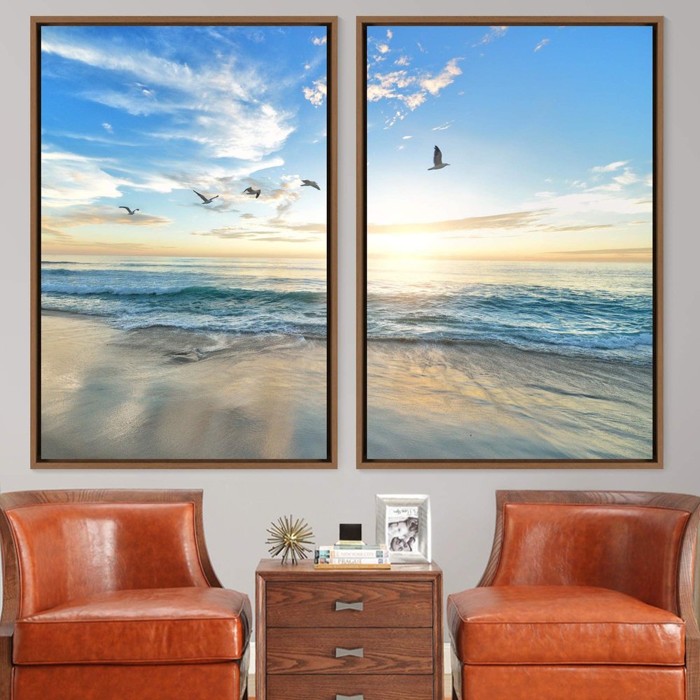 SIGNWIN 2 Piece Framed Canvas Wall Art Coastal Beach Canvas Prints Home Artwork Decoration for Living Room,Bedroom - 24"x36"x2 Panels