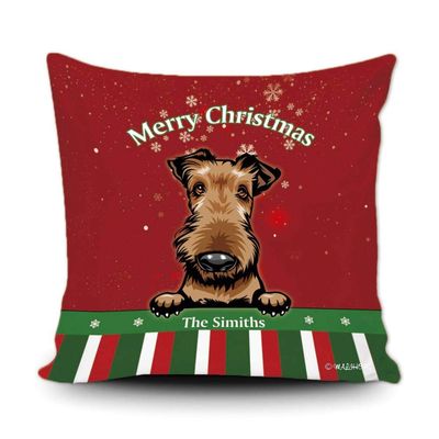 MALIHONG Merry Christmas Peeking Dog Pillowcase Cute Airedale in Santa Hat Snowflake Xmas Throw Pillow Cover for Sofa Bed Home Decor 18x18 Inch