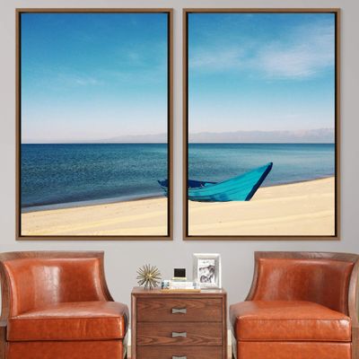 SIGNWIN 2 Piece Framed Canvas Wall Art Coastal Beach Canvas Prints Home Artwork Decoration for Living Room,Bedroom - 24"x36"x2 Panels