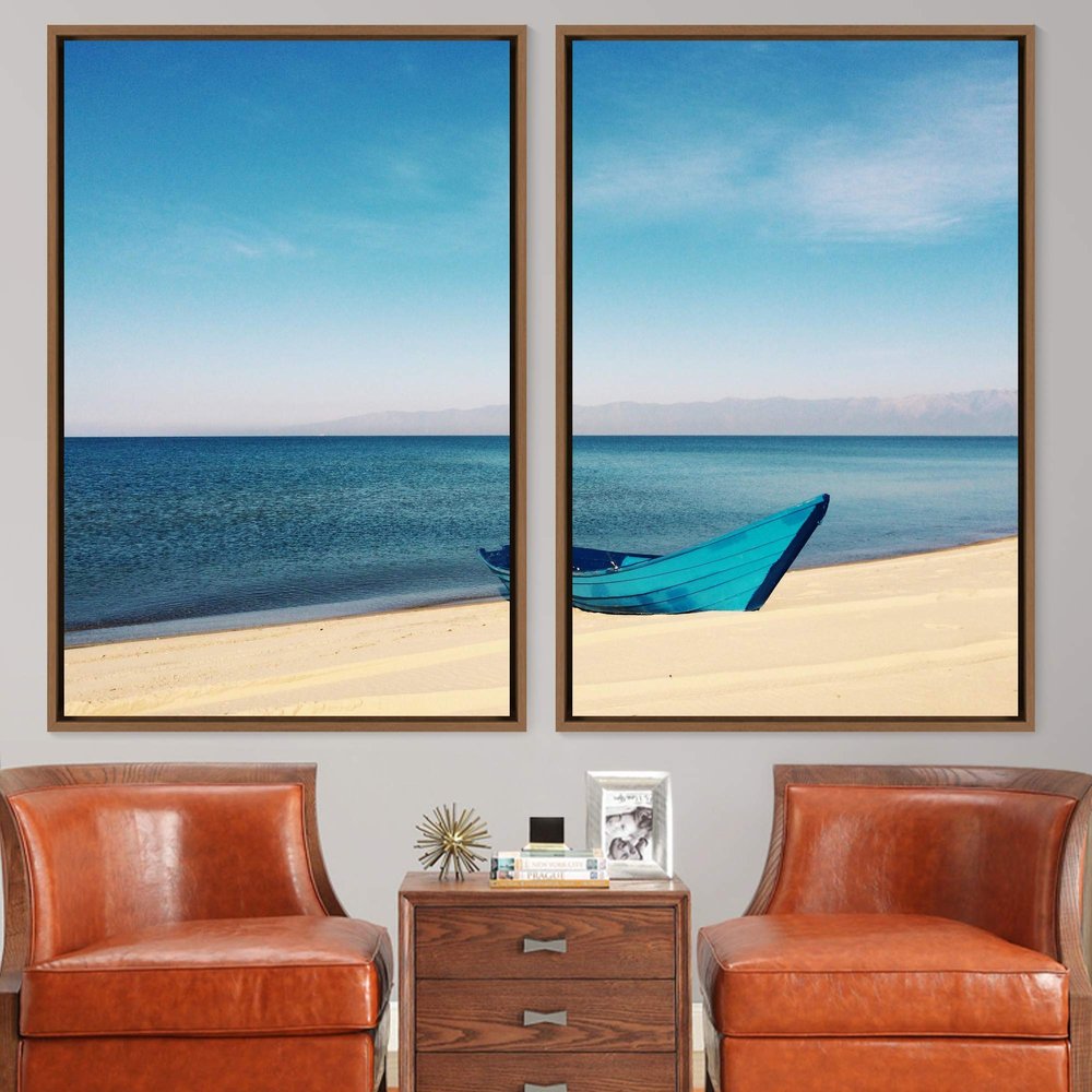 SIGNWIN 2 Piece Framed Canvas Wall Art Coastal Beach Canvas Prints Home Artwork Decoration for Living Room,Bedroom - 24"x36"x2 Panels