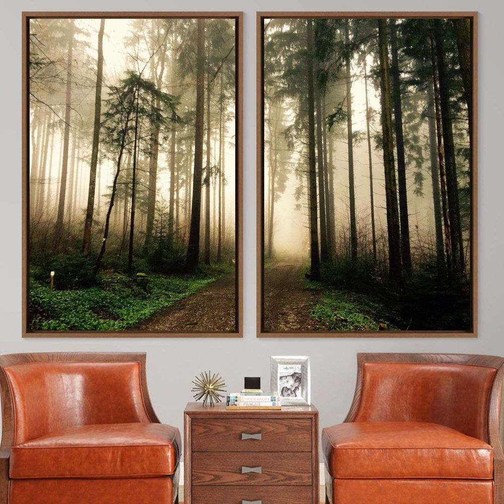 SIGNWIN 2 Piece Framed Canvas Wall Art Rustic Woods Canvas Prints Home Artwork Decoration for Living Room,Bedroom - 24"x36"x2 Panels