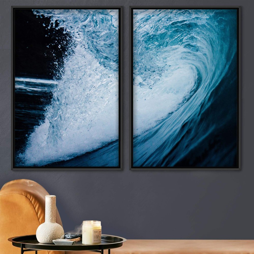 SIGNWIN 2 Piece Framed Canvas Wall Art Coastal Beach Canvas Prints Home Artwork Decoration for Living Room,Bedroom - 24"x36"x2 Panels