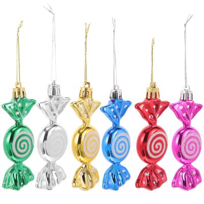 12PCS Christmas Candy Hanging Ornament Candy Cane Christmas Tree Decoration Peppermint Lollipop Decor Glitter Ornament for Tree Home Party Favor