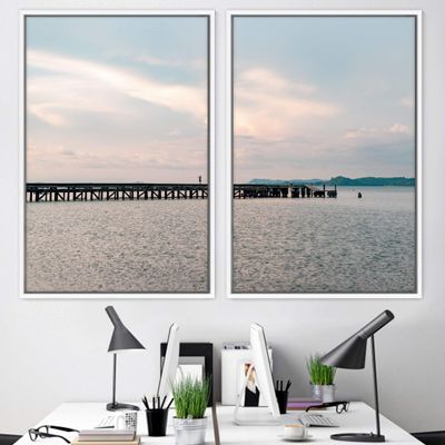 SIGNWIN 2 Piece Framed Canvas Wall Art Coastal Beach Canvas Prints Home Artwork Decoration for Living Room,Bedroom - 24"x36"x2 Panels