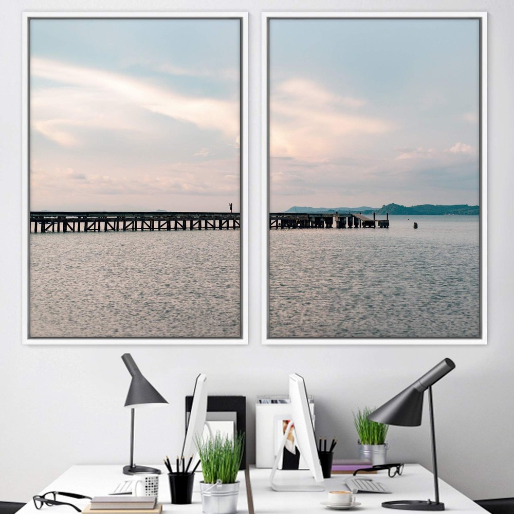 SIGNWIN 2 Piece Framed Canvas Wall Art Coastal Beach Canvas Prints Home Artwork Decoration for Living Room,Bedroom - 24"x36"x2 Panels