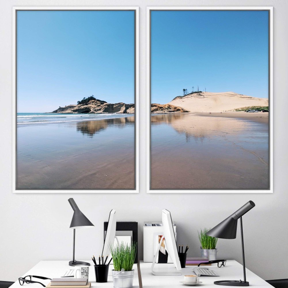 SIGNWIN 2 Piece Framed Canvas Wall Art Coastal Scenery Canvas Prints Home Artwork Decoration for Living Room,Bedroom - 24"x36"x2 Panels
