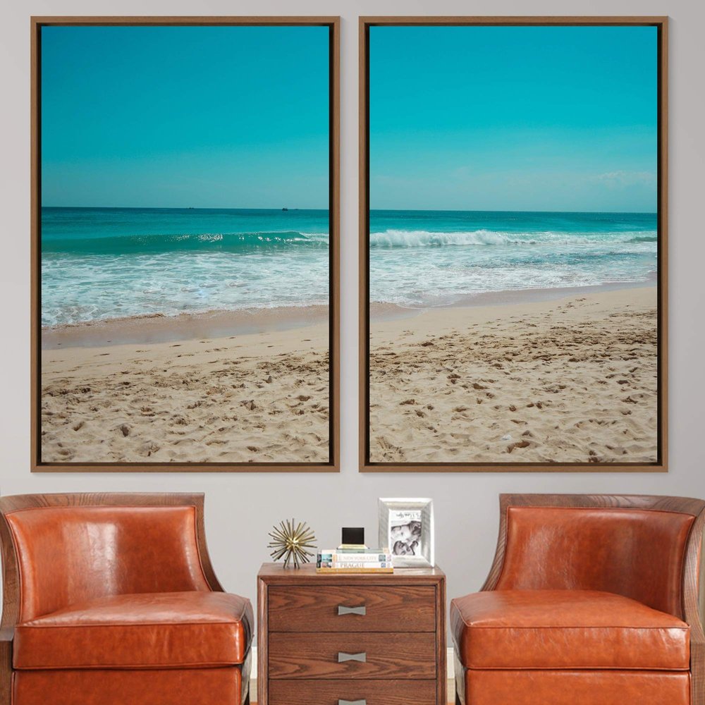 SIGNWIN 2 Piece Framed Canvas Wall Art Coastal Beach Canvas Prints Home Artwork Decoration for Living Room,Bedroom - 24"x36"x2 Panels