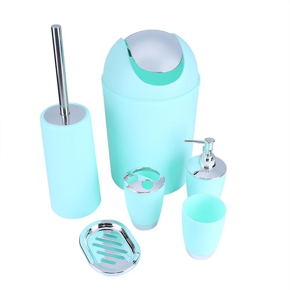 Bathroom Accessories Set 6Pcs Plastic Bath Accessory Set Includes Tumbler, Toothbrush Holder, Soap Dispenser, Soap Dish, Mini Trash Bin, Toilet Brush with Holder, Mint Green