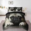 Dog Comforter Set Cute Cartoon Pug Dog Decor Down Comforter, for Boys Girls Kids 3D Lovely Animal Puppy Printed Bedding Comforters Black Dog Pattern Home Bedroom Decor Soft Quilt Bedspread, Twin view 1