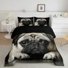 Dog Comforter Set Cute Cartoon Pug Dog Decor Down Comforter, for Boys Girls Kids 3D Lovely Animal Puppy Printed Bedding Comforters Black Dog Pattern Home Bedroom Decor Soft Quilt Bedspread, Twin view 2