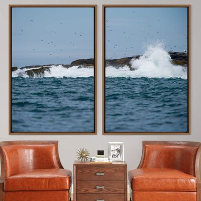 SIGNWIN 2 Piece Framed Canvas Wall Art Coastal Beach Canvas Prints Home Artwork Decoration for Living Room,Bedroom - 24"x36"x2 Panels