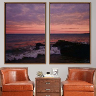 SIGNWIN 2 Piece Framed Canvas Wall Art Coastal Scenery Canvas Prints Home Artwork Decoration for Living Room,Bedroom - 24"x36"x2 Panels