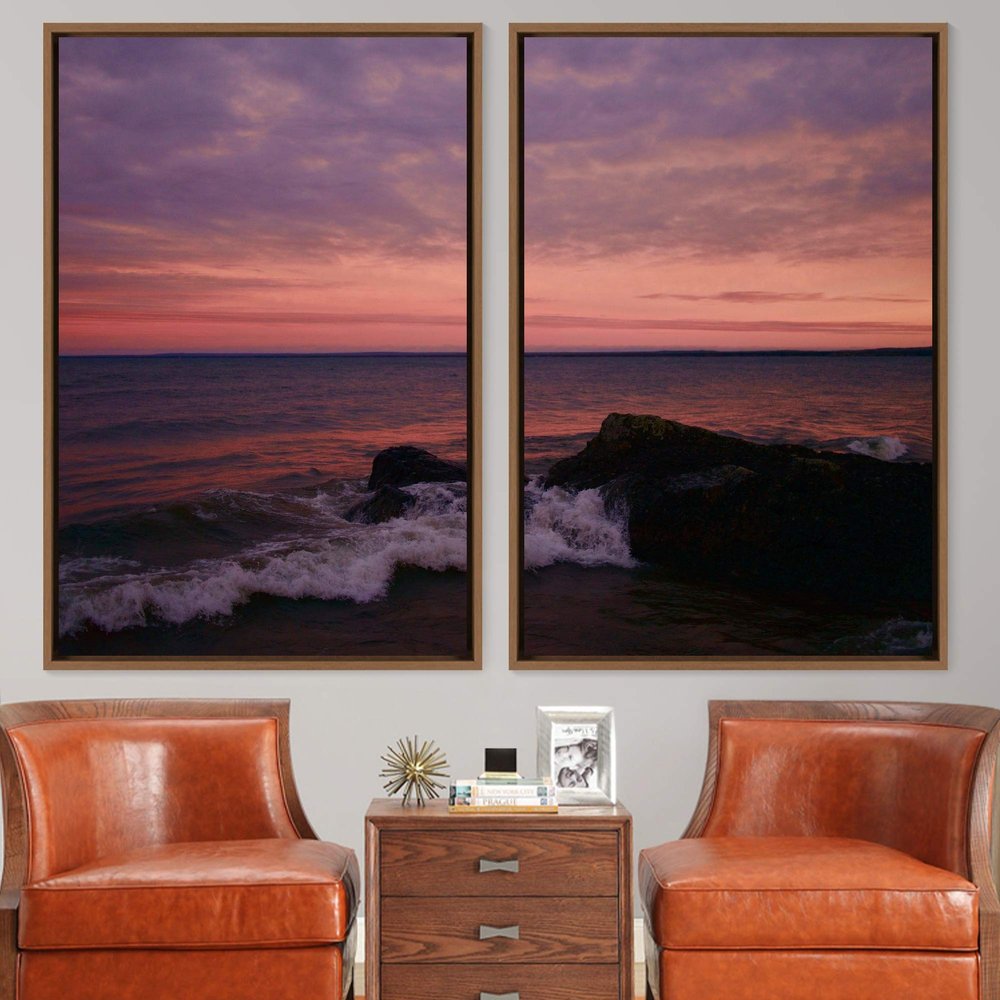 SIGNWIN 2 Piece Framed Canvas Wall Art Coastal Scenery Canvas Prints Home Artwork Decoration for Living Room,Bedroom - 24"x36"x2 Panels