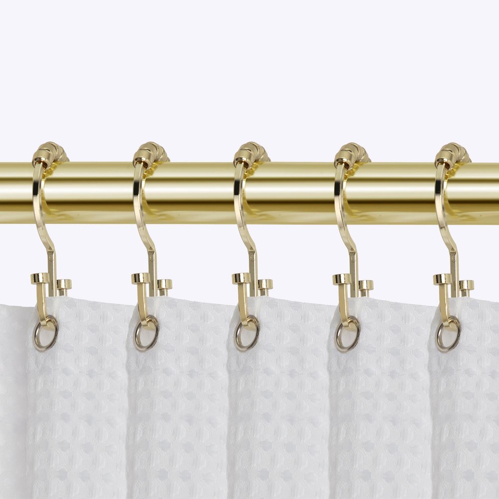 Utopia Alley HK1GD Deco Flat Double Roller Shower Curtain Hooks; Gold - Set of 12