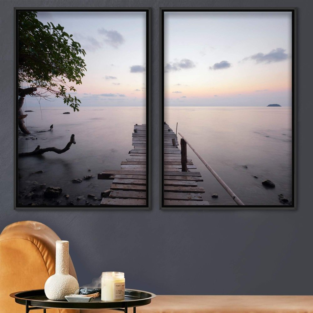 SIGNWIN 2 Piece Framed Canvas Wall Art Coastal Beach Canvas Prints Home Artwork Decoration for Living Room,Bedroom - 24"x36"x2 Panels