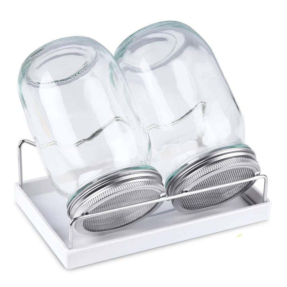 Sprouting Jar Kit-2 Wide Mouth Quart Mason Jars with 316 Stainless Steel Screen Sprout Lids, Drip Tray, Stand | Seed Sprouter Set for Growing Broccoli, Alfalfa, Mung Bean