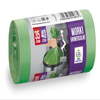 ANNA ZARADNA ST-AZ-010875 Universal Bin Liners 35 L | Pack of 40 | Rubbish Bags for Household Rubbish Office Made of Thick HDLD Regranulate Film Colour: Green