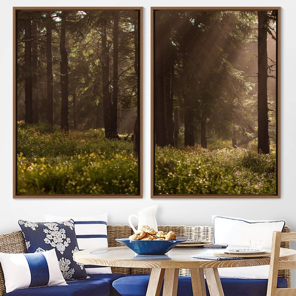SIGNWIN 2 Piece Framed Canvas Wall Art Rustic Woods Canvas Prints Home Artwork Decoration for Living Room,Bedroom - 24"x36"x2 Panels