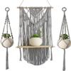BLUETTEK 3Pcs Macrame Wall Hanging Floating Shelf Set, Handmade Wooden Woven Cotton Cord Hanging Shelf Organizer Hanger view 1