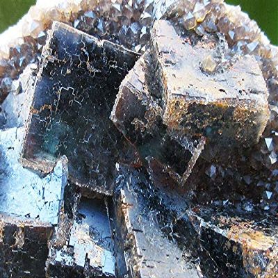 3.4" 220g Translucent Blue Green Phantoms Fluorite Cubics on Golden Smoky Quartz Base Rare Natural Sparkling Collectible Gemstone Crystal Mineral Rough Cubes Cluster Specimen - Hunan, China